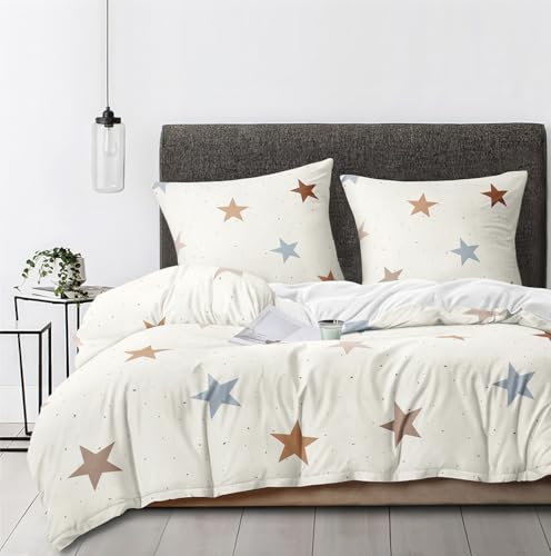 Boqingzhu Bettwäsche Sterne 135x200 cm - Bettwäsche-Sets Beige Blau Kinder Bettbezug mit 1 Kissenbezug 80x80 cm, Bettwäsche Weich mit Sternen Muster