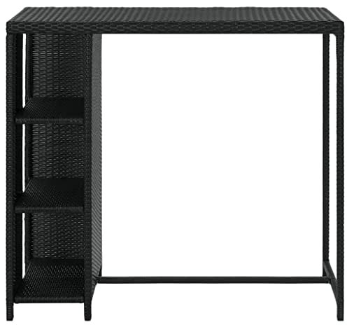 HEFZGDB Bartisch mit Regal Schwarz 120x60x110 cm Poly Rattan Tisch Wohnzimmer Esstisch Küchentisch Klein Esszimmertisch für Küche Speisesaal Garten Balkon