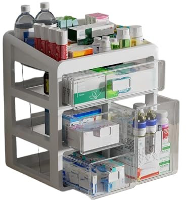 Spalivivre Scatola Portaoggetti per Medicinali, Organizer per Medicinali a 4 Livelli,Portatile,Contenitore per Medicinali per Ufficio di Casa, Dormitorio