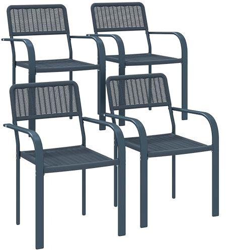 Outsunny Garden Chairs Set of 4, Stackable Rattan Effect Dining Chairs with Armrest, Weather Resistant and Lightweight Outdoor Furniture Armchairs for Patio, Balcony, Terrace, Dark Grey