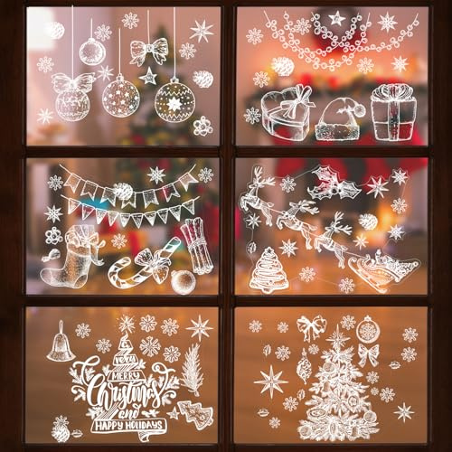 Hanari 127 Stück Aufkleber Weihnachten Glitzer 3D Schneeflocken Schneemann Fensteraufkleber,Weihnachtsdeko Fenster für Schaufenster und Innenräume Winterlandschaft Deko Weihnachtsaufkleber