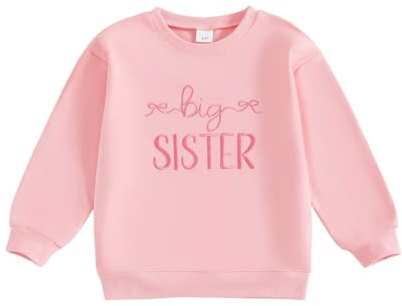 BeliBacca Toddler Kids Girl Long Sleeve Bow Letter Embroidered Sweatshirt Pullover Big Sister Little Sister Matching Top Outfits Baby Girl Fall Winter Clothes
