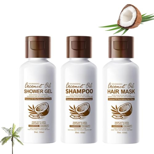 Travel Shampoo and Conditioner,Coconut Oil Shower Gel and Shampoo and Conditioner Travel Size Set, Mini Hair Care for Moisturizing & Nourishing, Leak-Proof TSA Approved Toiletries for Women & Men