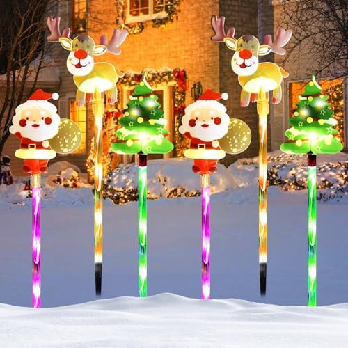 LED Gartenstecker Weihnachten, 6 Stück Weihnachtsbeleuchtung Außen, Weihnachtsmann Stableuchten, LED Garten Leuchtstäbe, Gartenleuchte Weihnachten, Balkon Weihnachts Deko Außen für Terrasse Garten