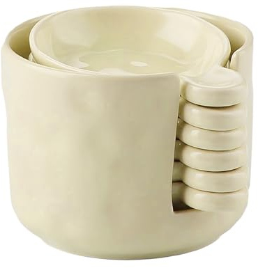 Generisch Porzellan Dipschale Mit Griff, Keramik Schüssel Set, 6 Stück Dip Schalen Mit Lagerregal, Für Ketchup, Snacks, Desserts, Müsli(A)