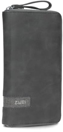 Zwei große Damen Geldbörse O.Wallet OW2 braunes Portemonnaie im Vintage-Style, Geldbeutel mit umlaufendem Reißverschluss, 15 Kartenfächer, 2 Scheinfächer, Münzfach & Sichtfach (Grey)