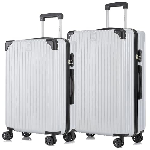 YONSLY Trolley Reisekoffer Suitcase Set, Rollkoffer Handgepäck, Kofferset, Gepäckset Hartschalenreisekoffer mit 4 Rollen 360°, Zahlenschloss, Weicher Gummigriff (2er Set, L&XL, Silber)