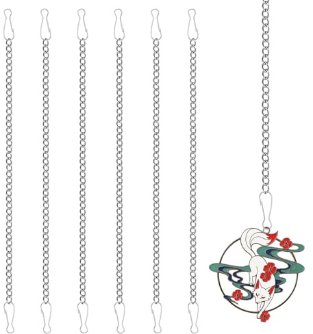 6 Pcs 20 Inch Stained Glass Window Hanging Chains with Safety Hooks, Silver Stainless Steel Picture Hanging Chain, Decorative Chain for Window Art Decor, Patio Garden Outdoor Decorative Glass Panels