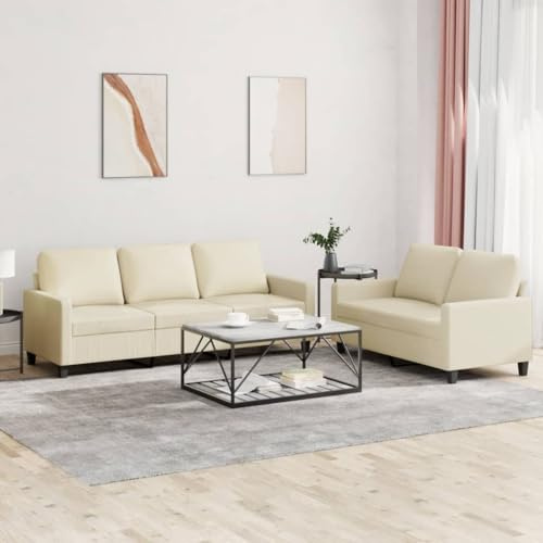 Keeushr 2-TLG. Sofagarnitur mit Kissen Creme Kunstleder, Langlebiges Polsterbank Design und Modernes Ledersofa für Wohnzimmer
