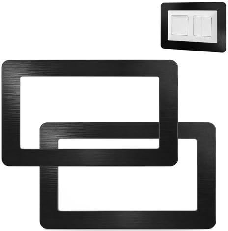 Msjuwek 2 Pack Double Socket Surround, Matte Black Acrylic Light Switch Cover Plates, Self-Adhesive Decorative Frame for Wall Sockets, No-Drill Finger Plate (Cut-Out 14.6x8.6cm)