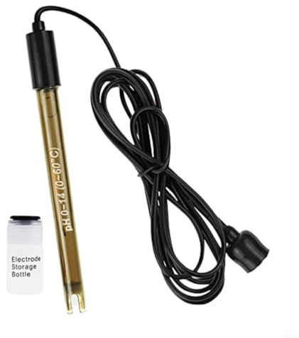 Elettrodo di ricambio per pH con connettore BNC, campo di misurazione 0-14, cavo da 200 cm, per misuratore di pH in laboratorio, piscina, industria e acquario, include polvere di calibrazione