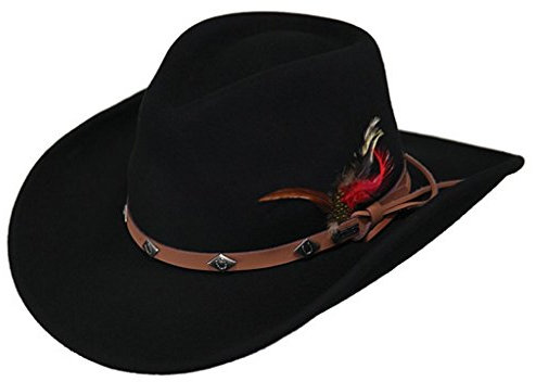 Outback Trading Company Women's Adult's Wide Open Spaces Durable Wool Western Cowboy Hat with Wire Brim & Chin Cord, Black, XL