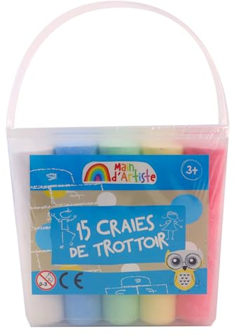 MAIN D'ARTISTE - 15 Craies XXL - Loisir Créatif - 035601 - Dessin - Multicolore - Jouet Enfant - Créativité - Trottoir - Activités Manuelles - Jeu de Plein Air - Lavable À L'Eau - À Partir de 3 ans