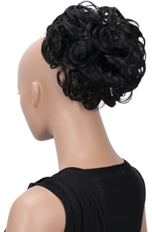 CAISHA Dutt Haarteil Zopf Haarknoten Hepburn-Dutt Haargummi Hochsteckfrisuren DM15cm Gewellt Schwarzbraun HK102