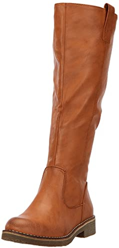Damen Reiterstiefel Leicht Gefütterte Stiefel Leder-Optik Schuhe 150625 Hellbraun 36 Flandell