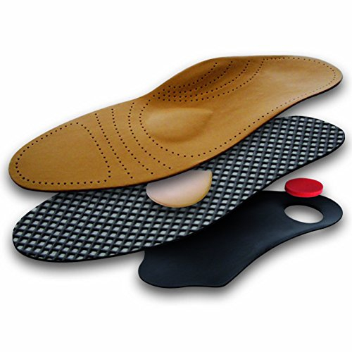 Hochwertige Echtleder Einlegesohle mit Fußbett und Pelotte, Leder, orthopädisch, Aktivkohle, antibakteriell, atmungsaktiv, 45, Beige