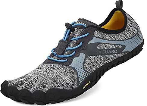 SAGUARO Barfussschuhe Herren Atmungsaktive Sommer Zehenschuhe Damen Outdoor Traillaufschuhe Grau 40