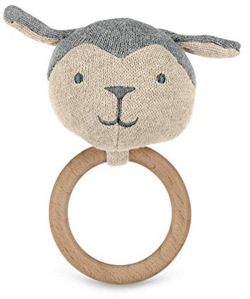 Sterntaler Strick-Greiffigur Hase mit Holz Greiffring, Alter: 0-36 Monate, Bio Baumwolle, Größe: 12,5 x 7 cm, Farbe: Silber