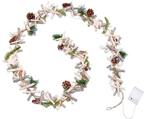 6ft Wooden Branch & Pine Cone Pre-Lit LED Christmas Garland Decoration - L185cm (BV38)