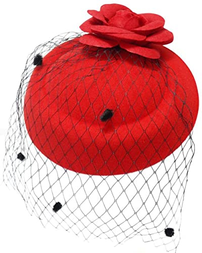 Ro Rox Chapeau Ruby de Rose Filet Vintage Retro 1940 1950 Fascinator Party Mariage - Rouge