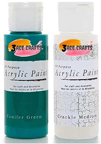 3 Ace Crafts Pack of 2 - Conifer Green & Crackle Medium - Acrylic Paint 59ml - Decoration Kids, Garden Furniture Ornaments, Outdoor Paints, Air Drying, Modelling Clay, Plastic, Board & Paper