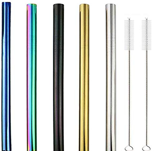 7pcs /Set &Stainless Steel Boba Straws 5 Pcs, [Extra Wide ] Reusable Smoothie Straws (12MM) -2pcs Straw brush&Great for Bubble & Boba pearlsTea, smoothie，Milkshakes, -Metal Drinking big Straws