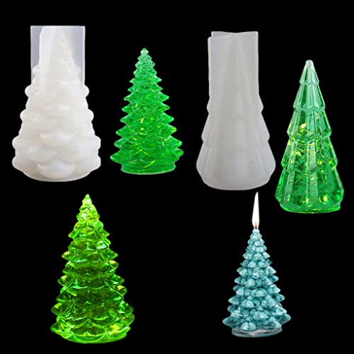 FineInno 2 Pc Christbaum Epoxidharz Form Tree Resin Mold LED Lampe Silikonformen für DIY Desktop Ornaments Kerzenhalter Teelichter