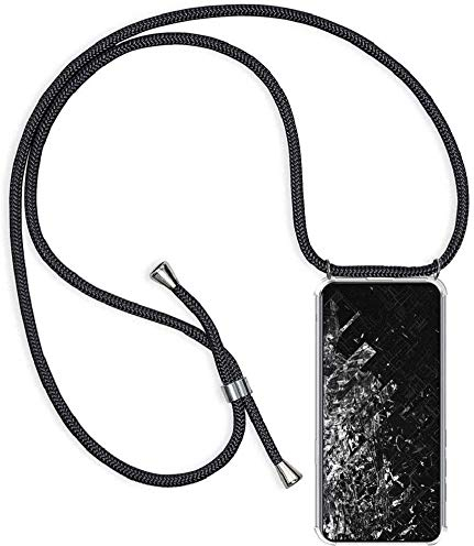 Handykette kompatibel mit OnePlus 7 Pro Hülle,Handyhülle Transparent Silikon Schutzhülle - Necklace Hülle mit Band Handy-Kette Fallschutzhülle Schnur Kette zum Umhängen Case,Schwarz