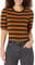 Amazon Essentials Women's Regular-Fit Puff Short-Sleeve Crewneck T-Shirt, Black Brown Placed Stripe, M