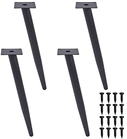 H JINHUI 4 Stück Schräge Tischbeine, Metall schrankbeine, Kegel Möbelbeine, Schwarz, 40 cm Höhe,mit Kunststoffgummikopf, für Couchtisch, Esstisch, Schreibtisch, Nachttisch