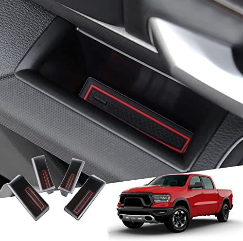 GAFAT D odge RAM 1500 2019-2024 2025 Vorderseite Türgriff Armlehne Aufbewahrungsbox Container, Hintertür Türgriff RAM 1500 2023 Organizer, RAM 1500 Zubehör [4 Stück] (Rot)