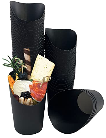 MonLiya 50 Stück 14oz Entsorgung Take-Out Party Frozen Dessert Supplies Backen Kuchen Eier Blätterteig Waffel Pommes Frites Chips Eis Snacks Kraftpapier Tassenhalter (Schwarz)