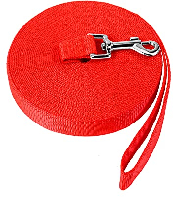 Correa Perros Larga, 15M Correa para Perros Adiestramiento, Cuerda para Perros, Correa Resistente Fuerte para Mascota Camping Paseo Entrenamiento Roja