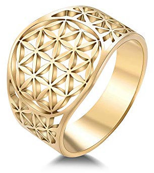 BlackAmazement Bague en acier inoxydable 316L Fleur de vie Ornement Argent Rose Or Femme, Acier inoxydable