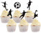 SYKYCTCY 30 Pack Soccer Cupcake Toppers Glitter Soccer Ball Cupcake Picks Sport Cake Decorations Football Theme Birthday Party Baby Shower Kids Boys Men Birthday Party Favors Supplies Black