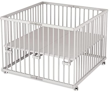 Sämann Laufgitter faltbar 100x100 cm - PREMIUM - stufenlos höhenverstellbar - Laufstall klappbar - Baby Buche weiß
