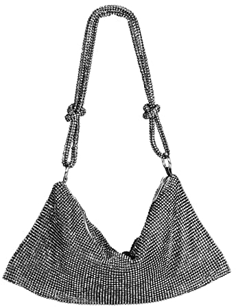 Silberne Clutch Tasche Strass Damen Abend Handtasche Glitzernde Strass Geldbörsen mit geknoteter Volldiamantkette für Party, Schwarz