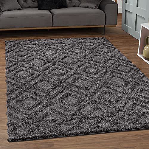 SANAT Wohnzimmer Teppich - Luxus Shaggy Nicht-schuppend Teppich, Wohnzimmer Schlafzimmer Esszimmer Eingangsbereich Teppiche, Grau 120 x 160 cm