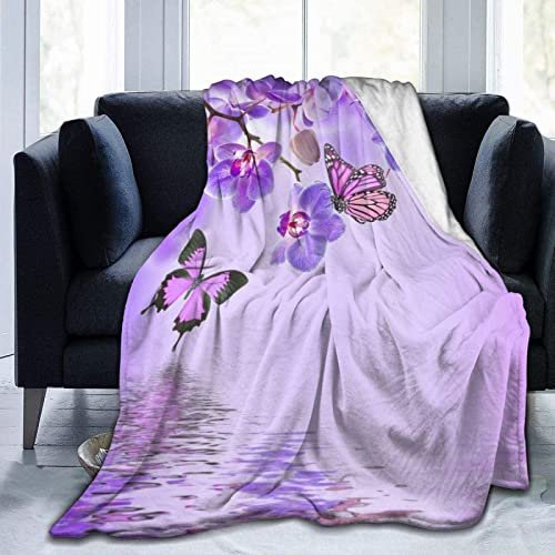 Kuscheldecke flauschig Flanell 220x240cm 3D Lila Schmetterlingsorchidee Decke Fleecedecke Weich Decken Mikrofaser Wohndecke Tagesdecke Sofadecke & Couchdecke Decke Sofa & Bett, für Kinder Erwachsene