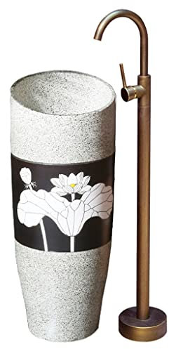 Badezimmer Standwaschbecken Standwaschbecken Antik Outdoor Villa Bodenwaschbecken Retro Keramik Säulenwaschbecken Säulenwaschbecken Integriertes Becken Waschbecken mit Keramikbasis (Color : A)