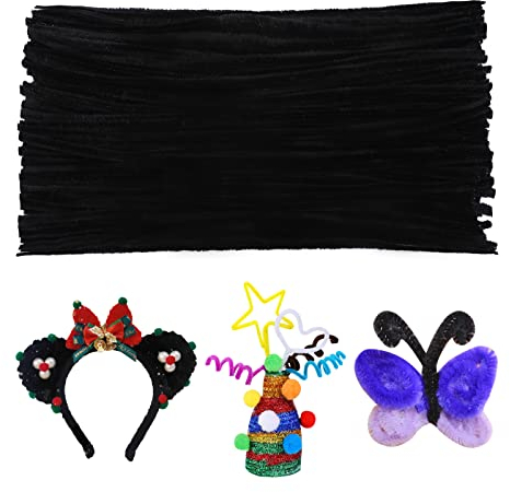 Benlay 100 Stück Pfeifenreiniger Chenille Stiel Solide Farbe Pfeifenreiniger bulk für Halloween、Weihnachten DIY Handwerk zum basteln liefert dicke Pfeifenreiniger Chenille Stiele (Schwarz)