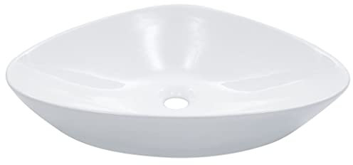 HOMIUSE Lavabo 58,5x39x14 CM CéRamique Blanc Vasque à Poser Salle de Bain Lavabo à Poser en CéRamique Pour Lavabo Salle de Bain Bassin SupéRieur Pratique et DéCorative Filet Rond Triangle