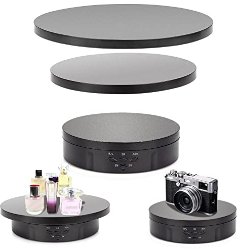 Leadleds 3 in 1 Electric Rotating Turntable with 18cm / 22cm Replacement Plates Remote Control Angle, Speed, 360 Degree Motorized Rotating Stand for Products Display, Photography (Black)