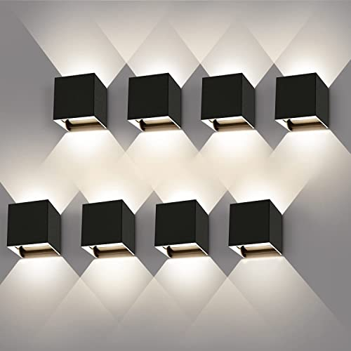 ledmo 8 Stücke LED Wandleuchte Draussen/Innen 12W Wandlampe IP65 Up Down Design Einstellbar Abstrahlwinkel 4000K Natürlich Weiß Außenwandleuchte Cube Wandbeleuchtung Schwarz