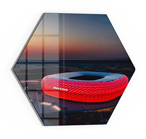 DEQORI Glasbild Echtglas | Motiv Allianz Arena, München | sechseckig einteilig 55x47,6 cm | schöne Dekoration | Wandbild für Wohnzimmer, Schlafzimmer, Flur & Küche | moderne Wanddeko