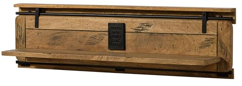 MASSIVMOEBEL24.DE Wandregal Mango Natur lackiert Railway #189 | 140x25x38 (BxTxH) 12 kg Industrial montiert vollmassiv