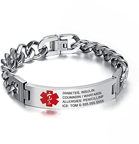 lorajewel Personalisierte medizinische Alarmarmbänder für Männer und Frauen Alert ID Armbänder für Erwachsene Titanium Stahl medizinische Alarm Armbänder Kinder Vatertag Muttertag Geschenk