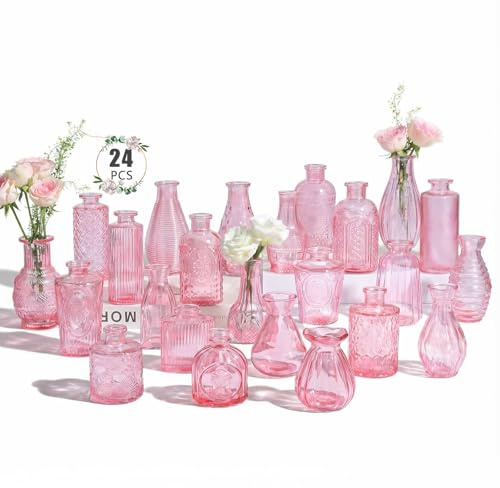 22 Stück Blumenvase – BEAHOT Mini-Knospenvasen in Großpackung, kleine Vasen für Blumen, Glasvasen für Tafelaufsätze, Vintage-Vasen für Hochzeitsdekoration, niedliche Kristallknospenvasen für Zimmer,