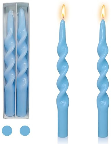 Blaue Kerzenständer, spiralförmige Spitzkerze – Set mit 2 gedrehten Kerzenständern, 25,4 cm lang, spitz zulaufende Kerzen, ohne Duft, für Heimdekoration, Urlaub, Hochzeit, Party (1D-Blau)