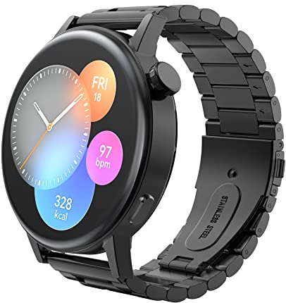 MoKo Correa de Metal Compatible con Huawei Watch GT4 46mm/GT3/GT3 Pro 46mm/GT2 Pro/GT/GT2 46mm/GT2e/GT Runner/Watch 4/4 Pro/3/3 Pro/Watch Buds, 22mm Pulsera de Acero Inoxidable de Repuesto, Negro